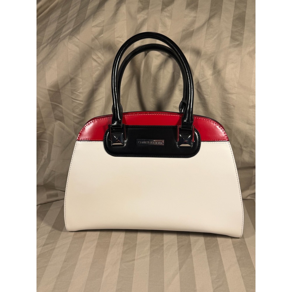 Charles Jourdan Paris Tri-Color Satchel Handbag White Red Black Dome Bag